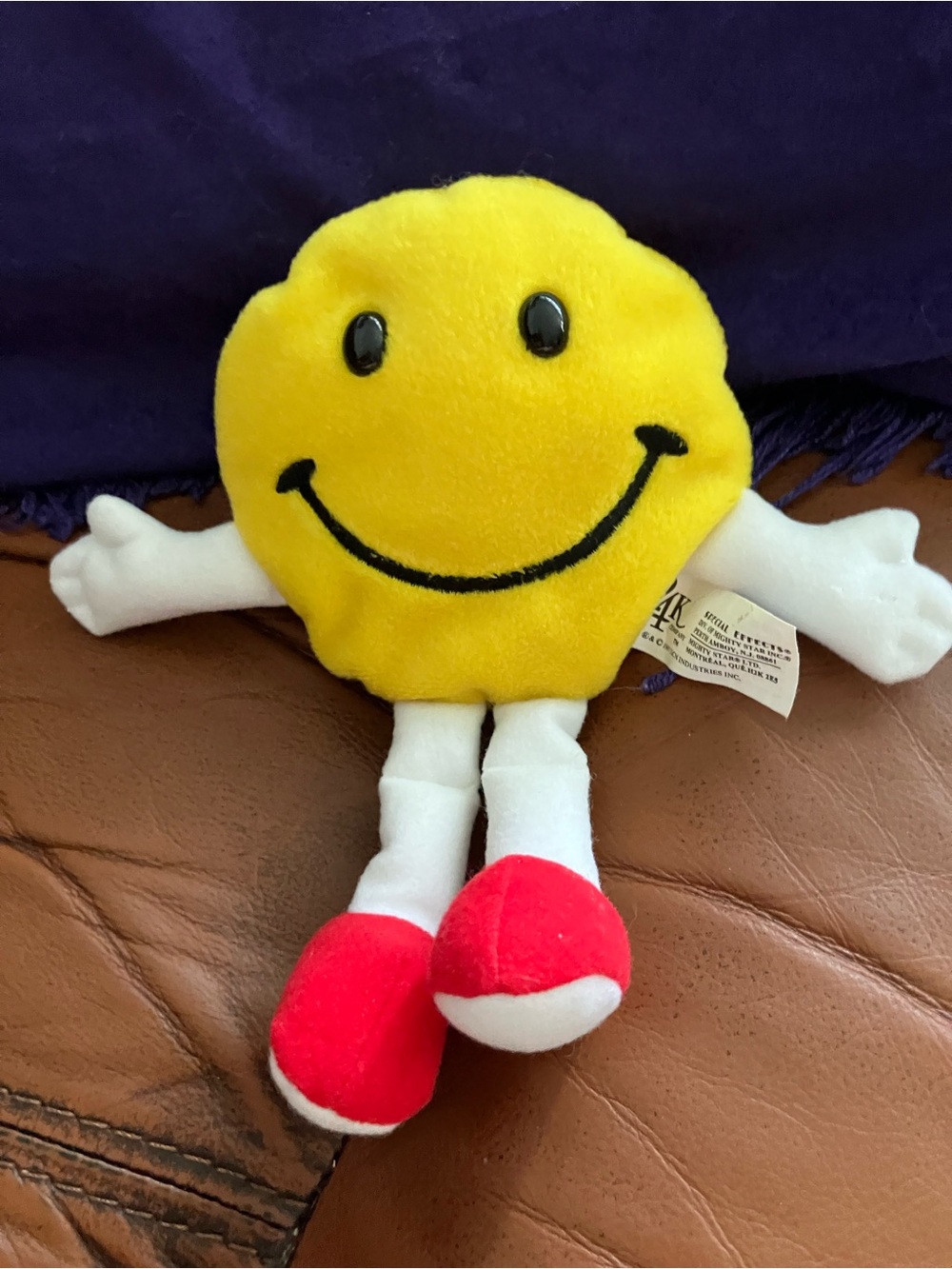 2 Plush 24k Stuffed Yellow Smiley Face Toy 1996 7" Emoji & Colorful Face Plush